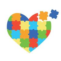 Abstract heart made of multi-colored puzzle pieces. flat graphics. vector