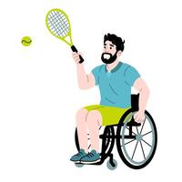 Man in wheelchair playing tennis with racket and ball on white background vector