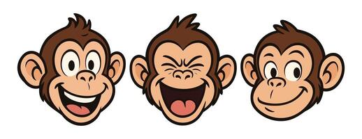 Set of Funny Monkey Heads Showing Different Emotion on Transparent Background vector