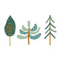 Set of trees in hand-drawn style. White isolated background. vector
