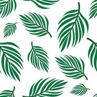 Seamless pattern with palm leaves in green on white background. Tropical botanical texture for summer fabric, wrapping paper, wallpaper or web design. Flat minimal . vector