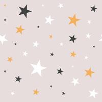 Simple seamless pattern with yellow, black, and white stars on soft background. Minimalistic and modern design for wallpapers, fabrics, and festive decoration. vector