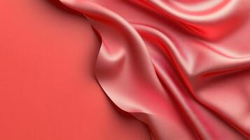 Luxurious satin crimson fabric draping with soft, luminous waves, showcasing silky texture and sensual elegance photo