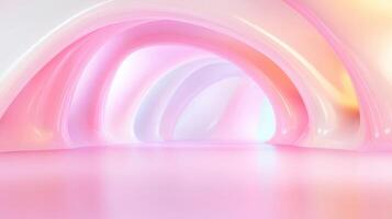 Creating a surreal and futuristic abstract pink arches form an atmosphere, room filled with vibrant colors and smooth, glossy surfaces photo