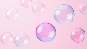 Soap bubbles floating on dreamy colorful gradient background, creating a a and playful atmosphere photo