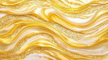 Smooth brushstrokes of gold paint create a luxurious wavy texture, for design backgrounds and perfect elements photo