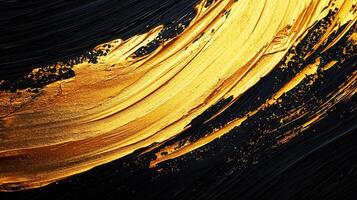 and paint brush stroke splashing across dark surface, representing artistic elegance Golden luxurious graphic design element photo