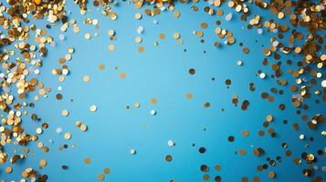 Sparkling golden confetti cascading festive luminous azure background, symbolizing and celebration over energy photo