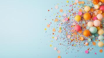 bursting confetti of against soft blue backdrop, generating playful, joyful mood Pastel celebration photo