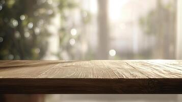 Empty with floor from illuminated light wooden window in blurred background creates peaceful and minimalist atmosphere photo