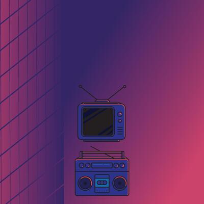 Retro TV and Boombox Icon on Gradient Background for Vintage Media and Music Design