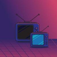 Retro TV Duo on Gradient Grid Background for Minimalist Vintage Tech and Media Design vector