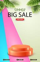 summer big sale template banner with blank space 3d podium with abstract gradient background design vector