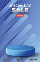 special discount sale template banner with blank space 3d podium with blue abstract gradient background design vector