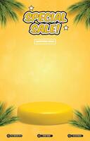 special discount sale banner with blank space 3d podium with yellow abstract gradient background design vector