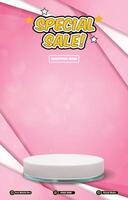special discount sale template banner with blank space 3d podium with pink abstract gradient background vector