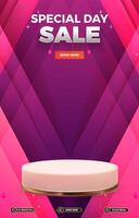 special sale template banner with blank space 3d podium with purple abstract gradient background design vector