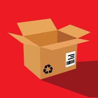 Empty Brown Cardboard Box with Recycle Symbol illustration with red background vector
