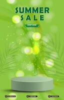 summer sale template banner with blank space 3d podium for product sale with abstract gradient green background design vector