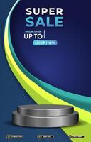 super discount sale template banner with blank space 3d podium with abstract gradient background vector