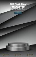 special sale template banner with blank space 3d podium for product sale with black abstract gradient background design vector