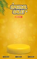 special discount sale template banner with blank space 3d podium with yellow abstract gradient background vector