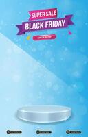 super discount sale banner with blank space 3d podium with blue abstract gradient background vector