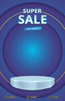 super discount sale template banner with blank space 3d podium with blue abstract gradient background vector