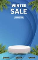 winter sale template banner with blank space 3d podium for product sale with abstract gradient blue background design vector