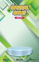 special discount sale banner with blank space 3d podium with abstract gradient background vector
