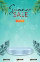 summer sale template banner with blank space 3d podium with blue abstract gradient background design vector