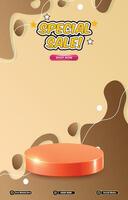 special discount sale template with 3d podium with brown abstract gradient background vector