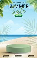 summer discount sale template banner with blank space 3d podium with abstract gradient background design vector