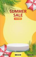 summer sale template banner with blank space 3d podium for product sale with abstract gradient orange background design vector