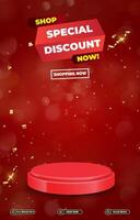 special discount sale template banner with blank space 3d podium with red abstract gradient background vector