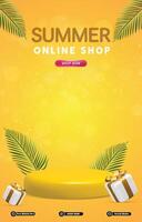 summer sale banner with 3d podium with yellow abstract gradient background vector