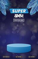 super sale discount template banner with 3d podium for product sale with abstract gradient background design vector