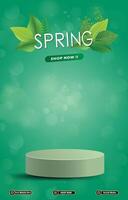 spring discount sale banner with blank space 3d podium with green abstract gradient background design vector