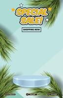 special sale template banner with blank space 3d podium for product sale with blue abstract gradient background design vector