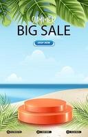 summer sale discount template banner with 3d podium for product sale with abstract gradient background design vector
