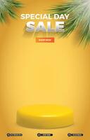 special discount sale template banner with blank space 3d podium with yellow abstract gradient background design vector