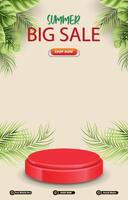 summer sale discount banner with 3d podium for product sale with abstract gradient background design vector