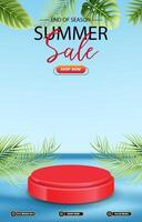 summer sale template banner with blank space 3d podium for product sale with abstract gradient blue background design vector