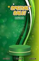 special sale banner with blank space 3d podium with green abstract gradient background design vector