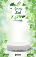 spring sale banner with blank space 3d podium with green abstract gradient background design vector