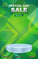 special sale template banner with blank space 3d podium with green abstract gradient background design vector