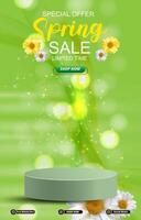 summer sale template banner with 3d podium for product sale with abstract gradient green background design vector