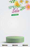 spring sale banner with discount 3d podium for product sale with orang abstract background vector