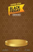 super black discount sale template with 3d podium with abstract gradient background vector