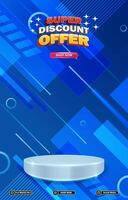 super discount sale template with 3d podium with blue abstract gradient background vector